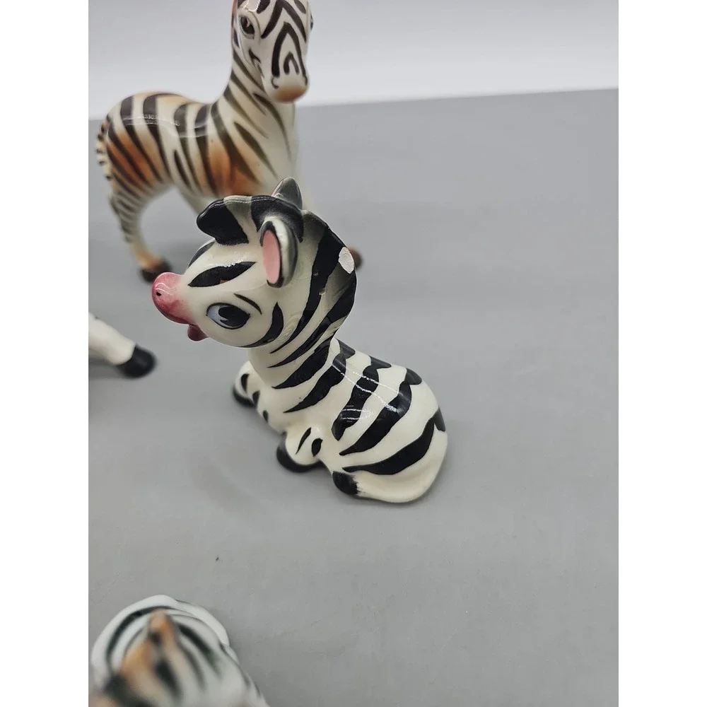 Vintage‎ Collectible 8 Bone China  Zebra Family Wild Animal Figurines Japan